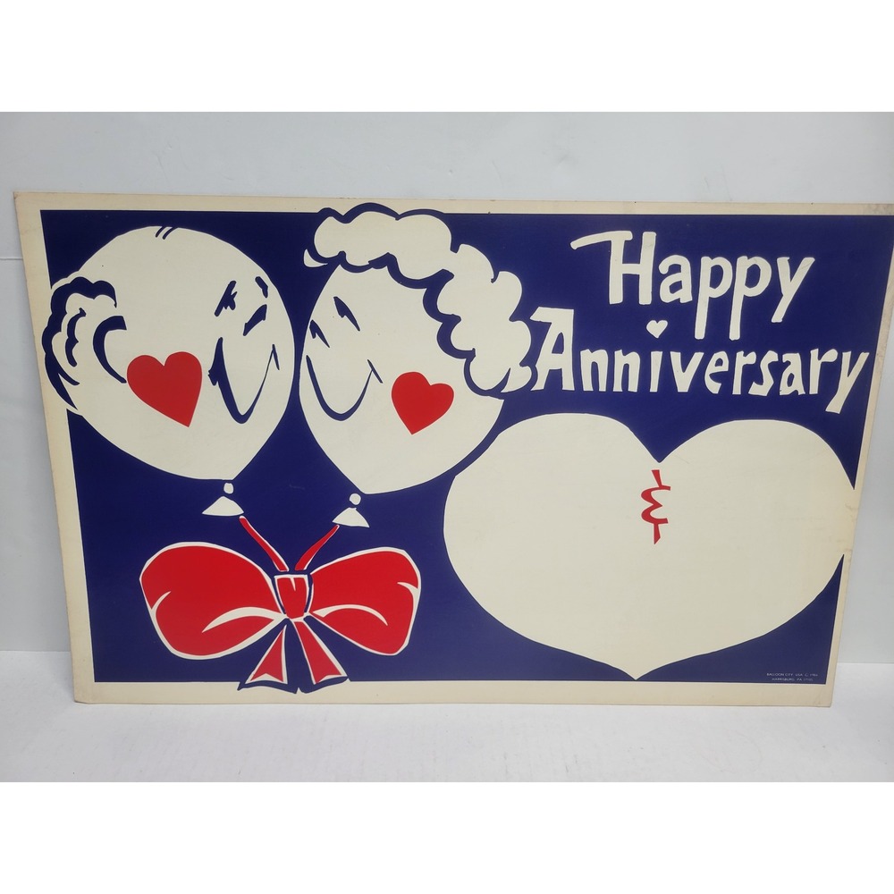 Vtg 1984 Balloon City USA Happy Anniversary yard sign Poster Board 22x14